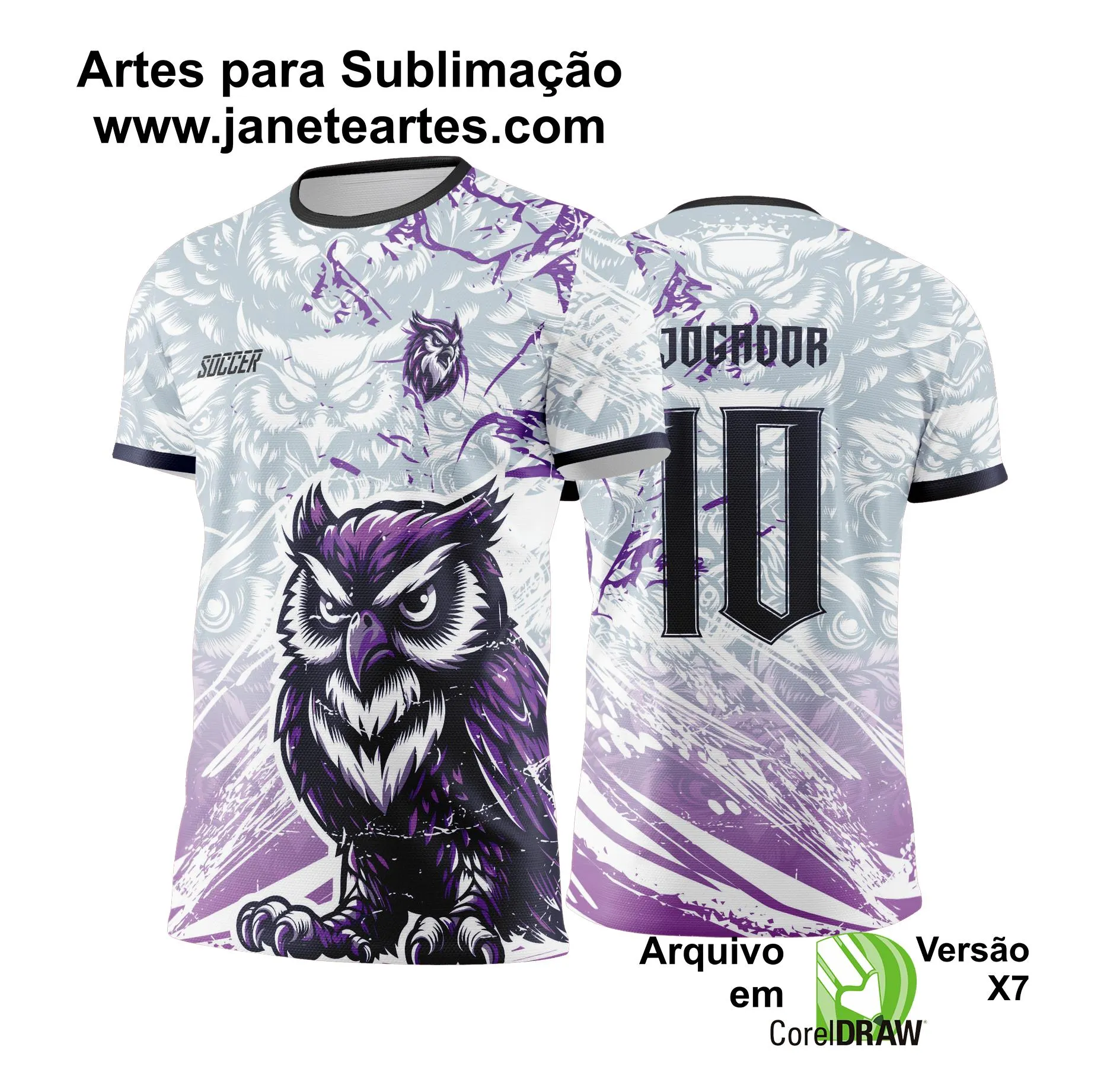  Arte Vetor Camisa Interclasse CORUJA Branca com Roxo - Jogos Internos 2024 - 2025