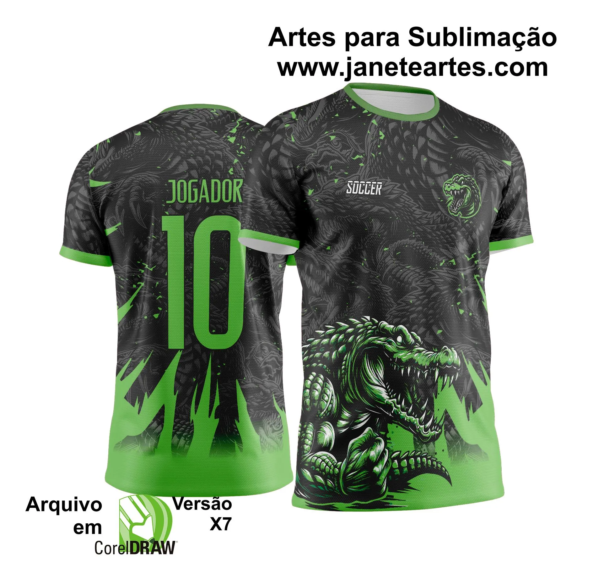  Arte Vetor Camisa Interclasse Crocodilo Preto com Verde - Jogos Internos 2024 - 2025