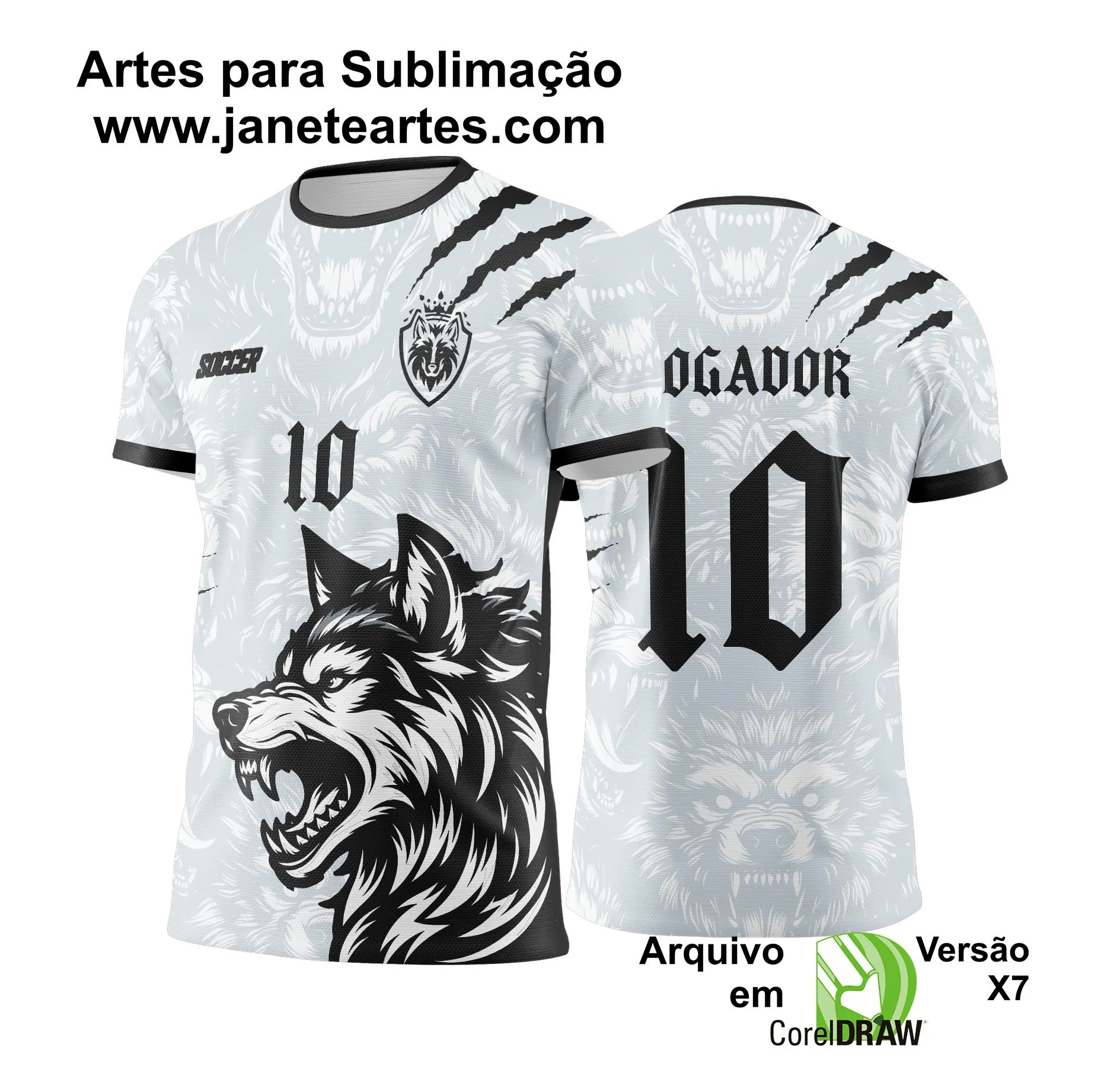  Arte Vetor Camisa Interclasse Lobo Branco e Preto - Jogos Internos 2024 - 2025