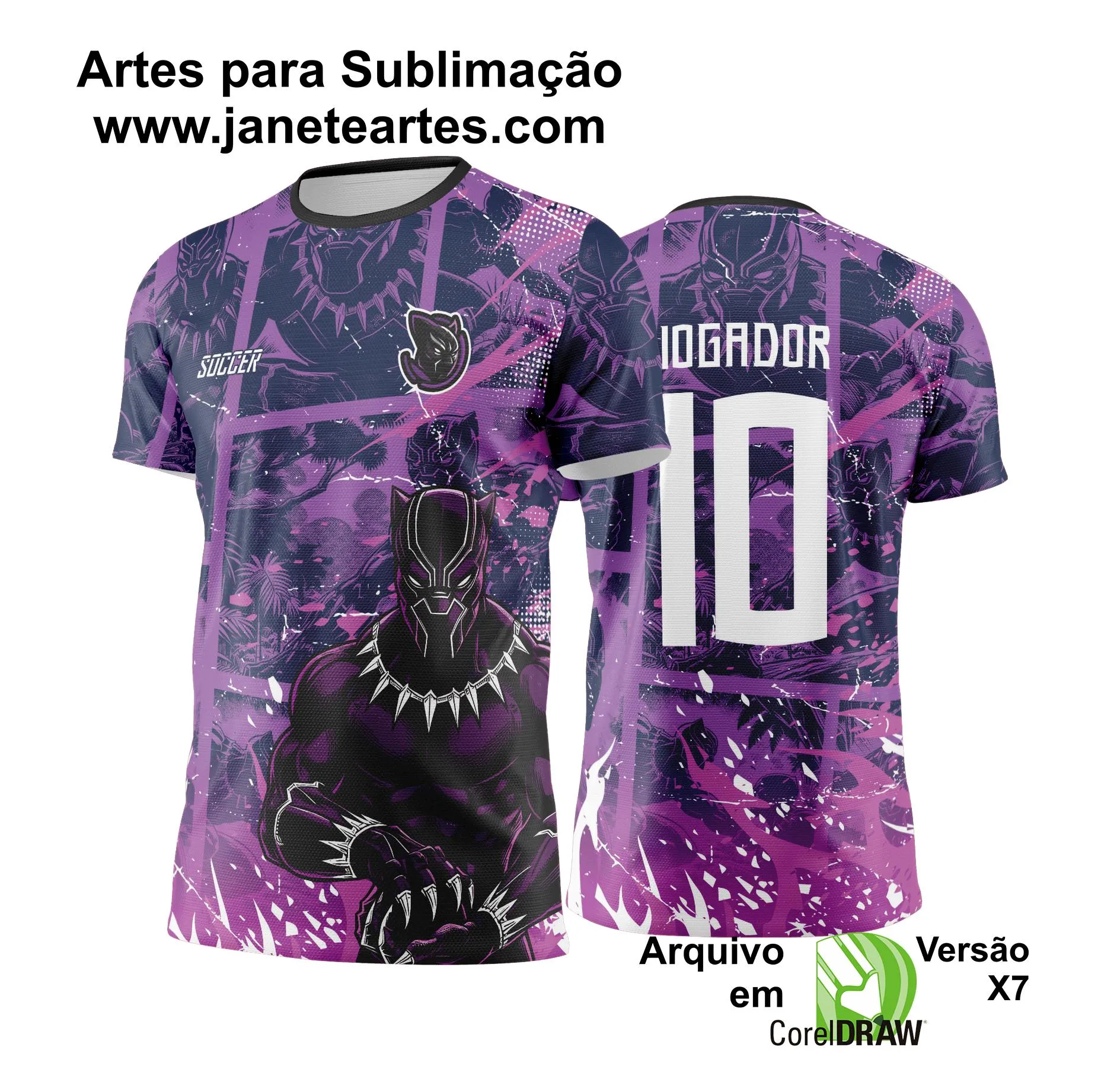 Arte Vetor Camisa Interclasse PANTERA NEGRA com Grunge Roxo - Jogos Internos 2024 - 2025