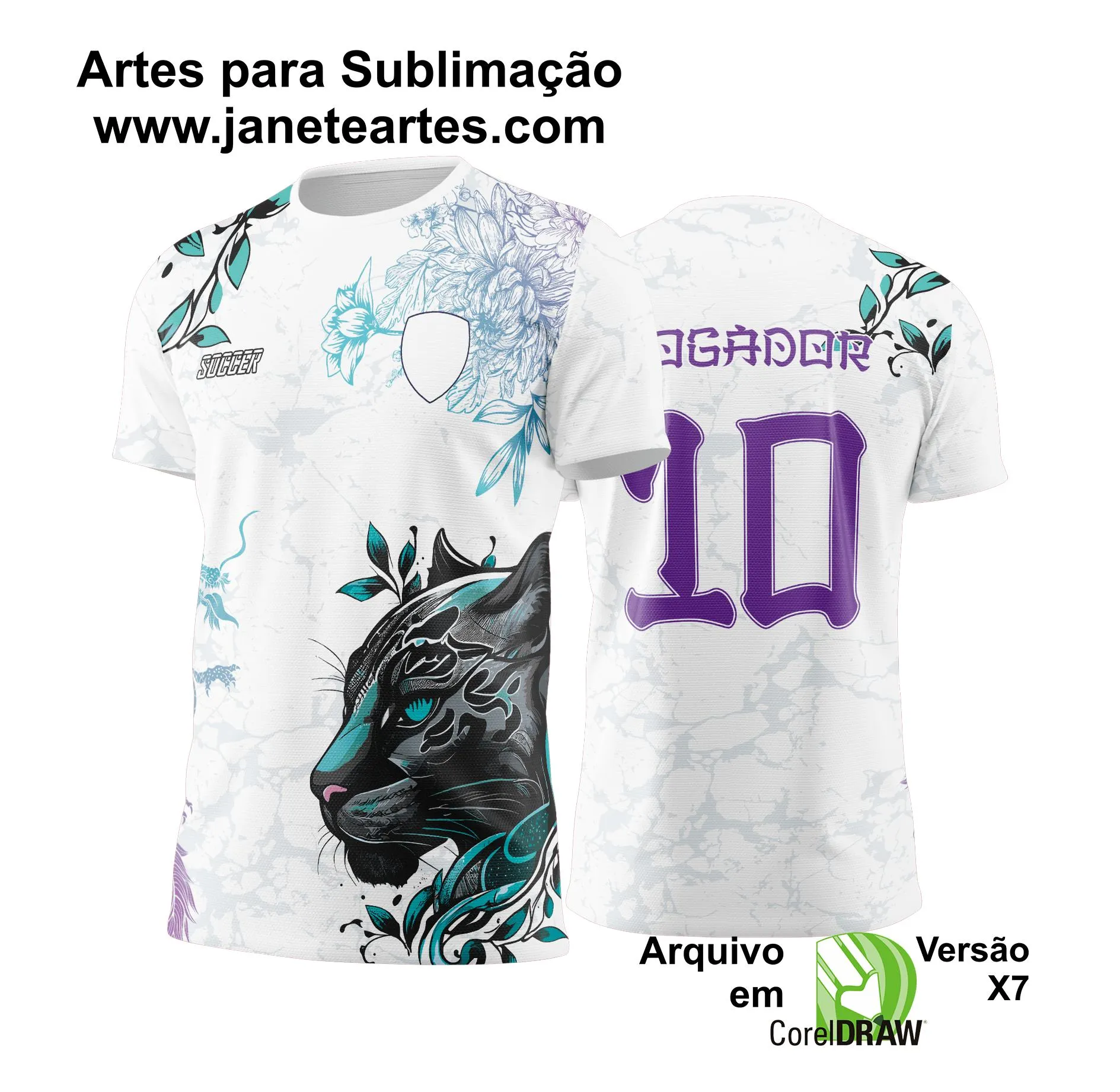  Arte Vetor Camisa Interclasse Pantera Negra Branco Floral - Jogos Internos 2024 - 2025