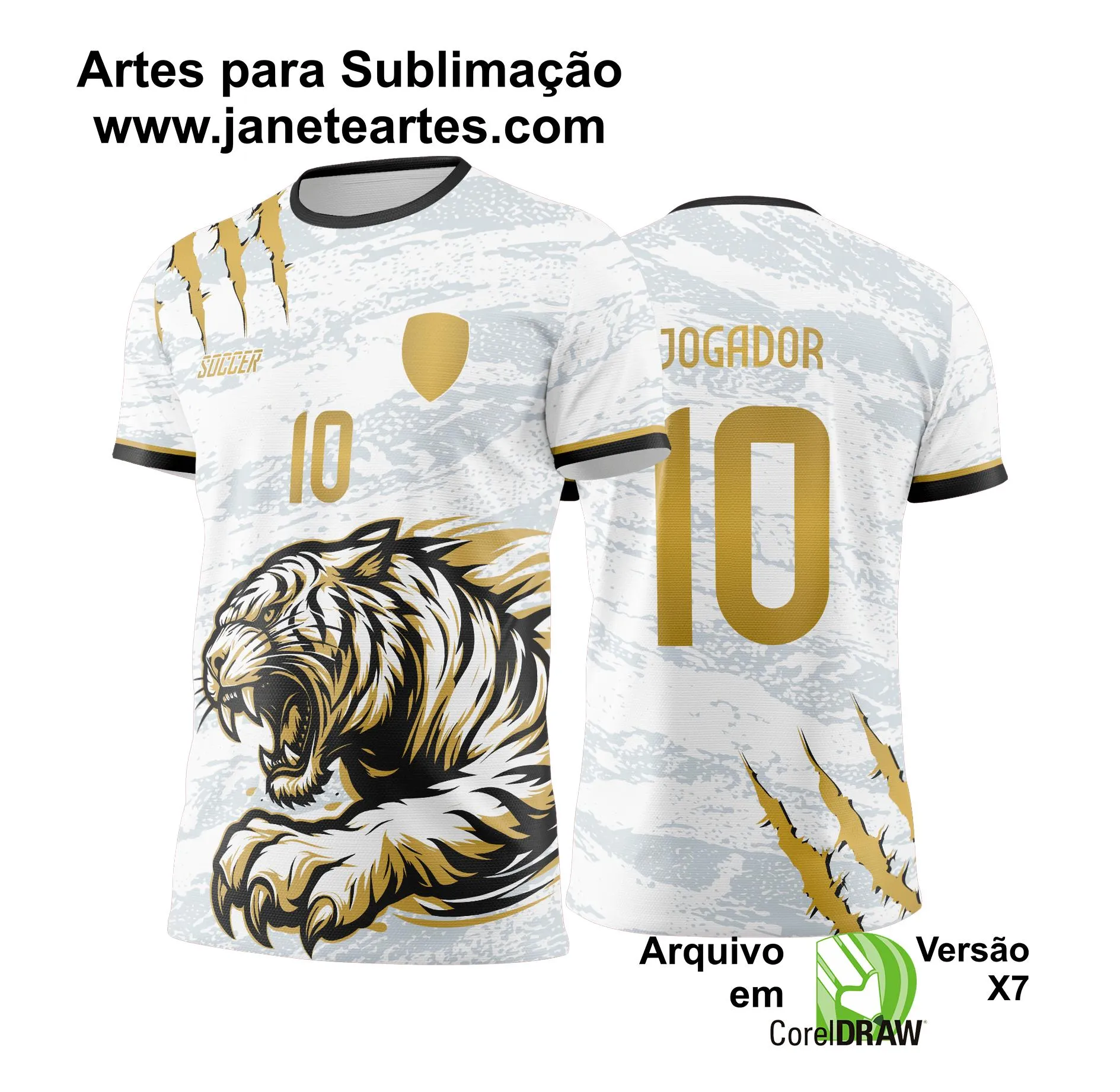  Arte Vetor Camisa Interclasse TIGRE Branco com Amarelo - Jogos Internos 2024 - 2025