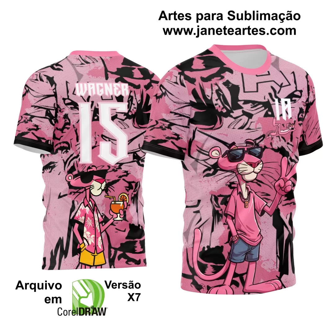 Arte Estampa Camisa Interclasse Pantera Cor de Rosa Desenho 2024