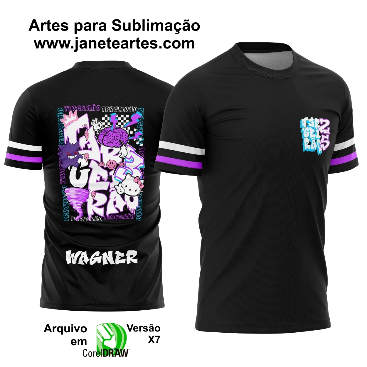 Arte Estampa Camisa Terceirão Gengar e Hello Kitty 2025 v3