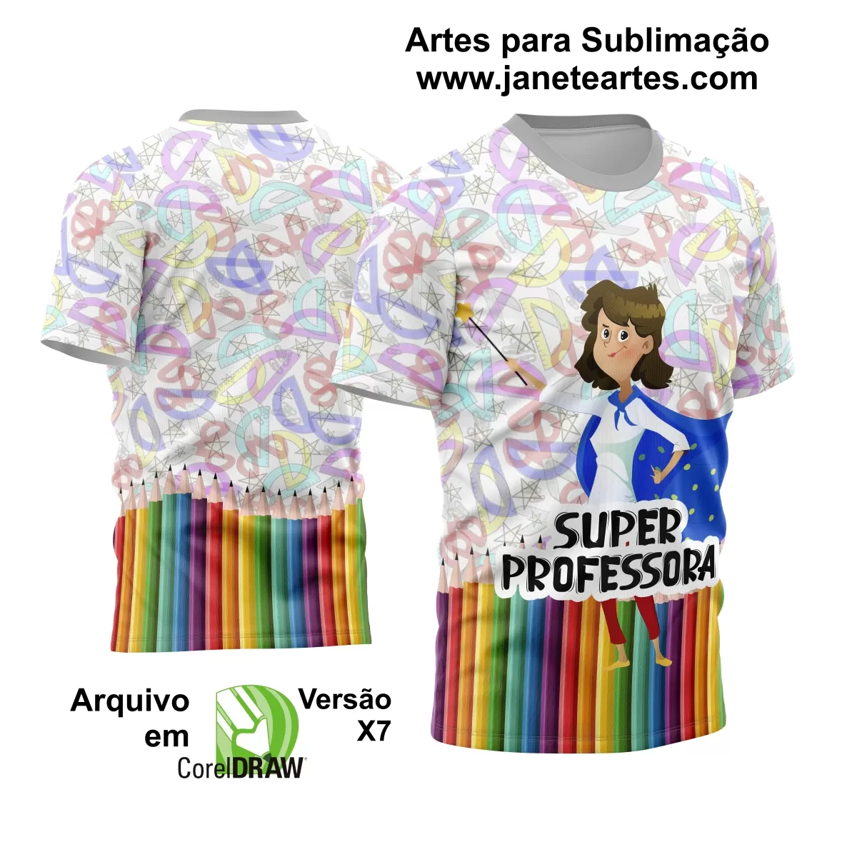 Arte Estampa Moderna para Camisas de Professoras - Coleção 2024 - Modelo 03