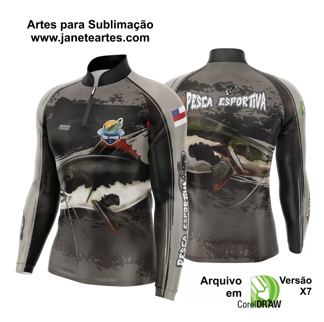 Arte Template Camisa De Pesca Esportiva Modelo 13