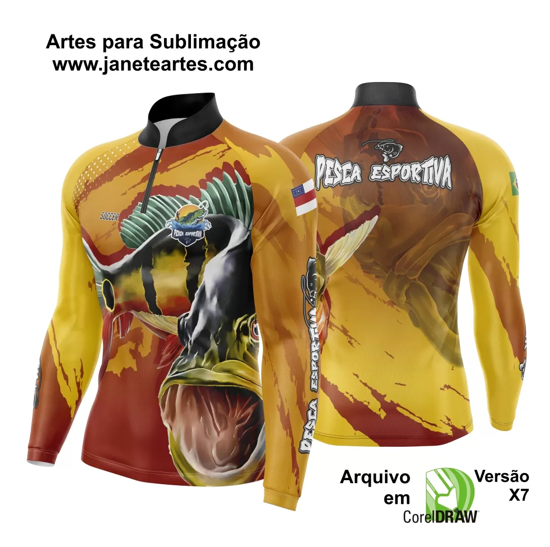 Arte Template Camisa De Pesca Esportiva Modelo 39