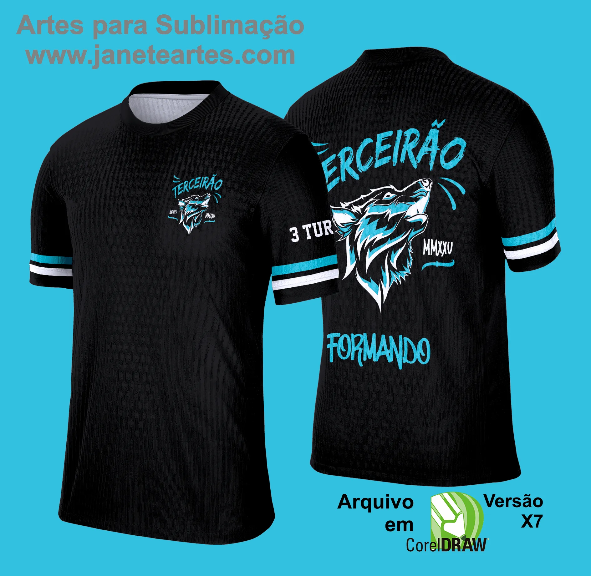 Arte Vetor Camisa Concluintes Terceirão 2025: Lobo Azul