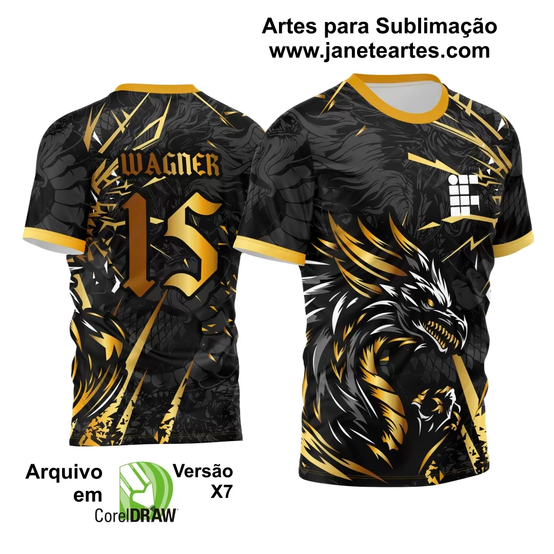 Arte Vetor Camisa InterClasse Dragão Preto e Dourado