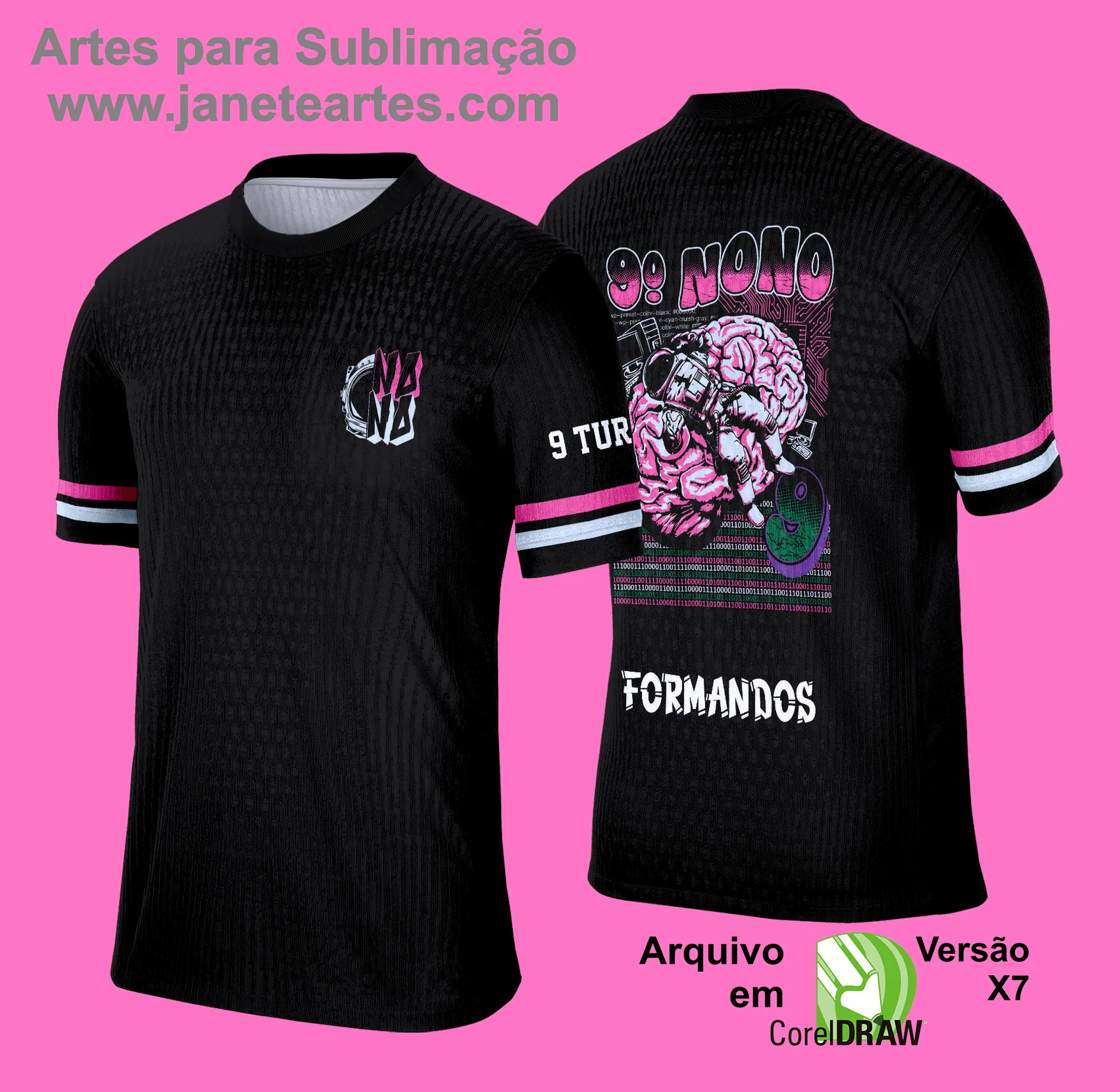 Arte Vetor Camisa Formandos Nono Ano 2025: Astronauta Cérebro