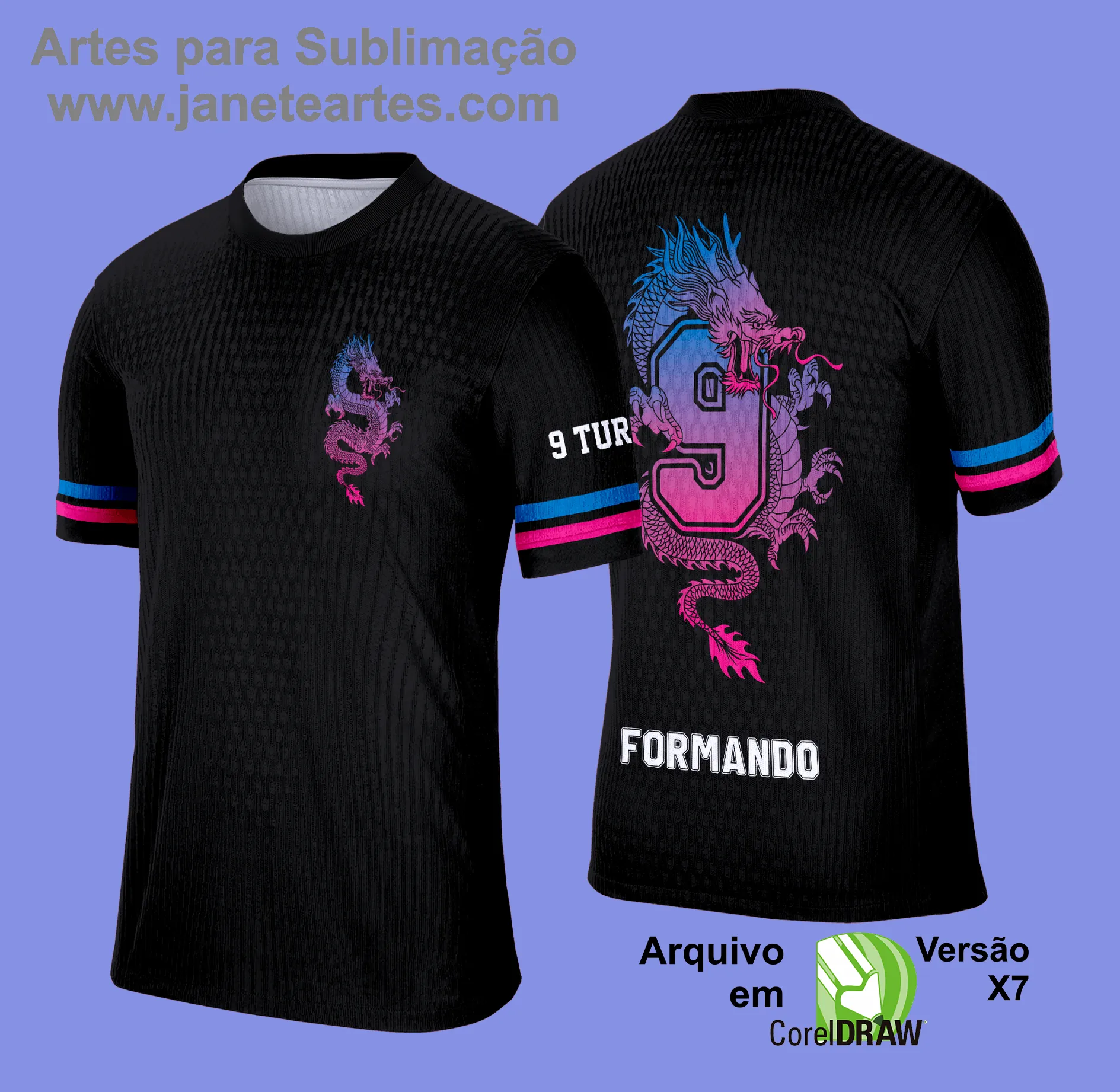 Arte Vetor Camisa Formandos Nono Ano 2025: Dragão Degrade