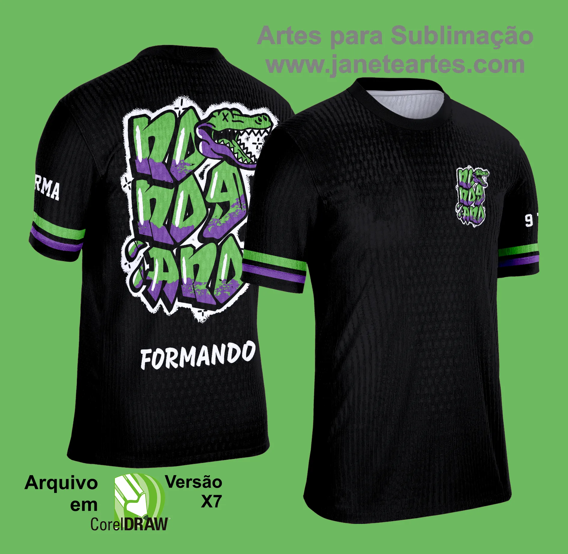 Arte Vetor Camisa Formandos Nono Ano 2025: Jacaré Verde