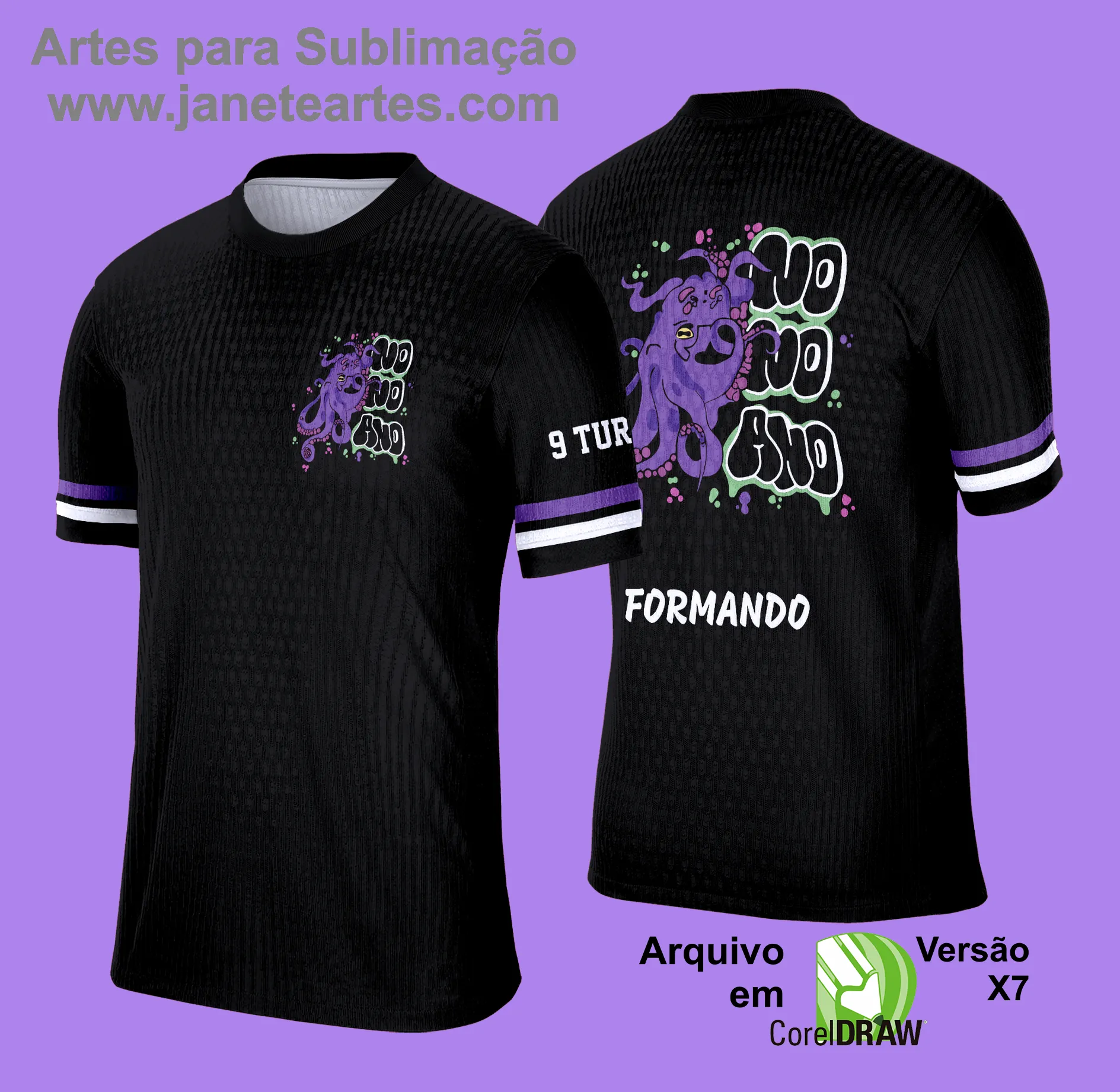 Arte Vetor Camisa Formandos Nono Ano 2025: Polvo Roxo