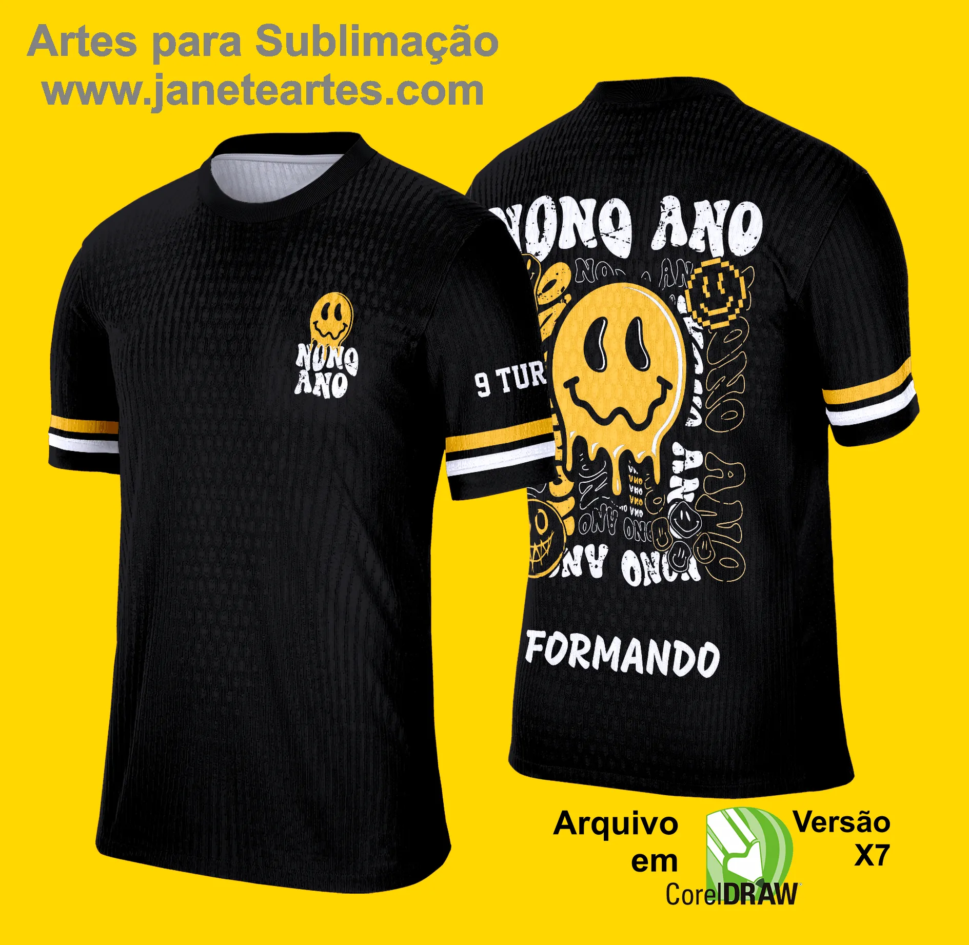 Arte Vetor Camisa Formandos Nono Ano 2025: Smile Amarelo