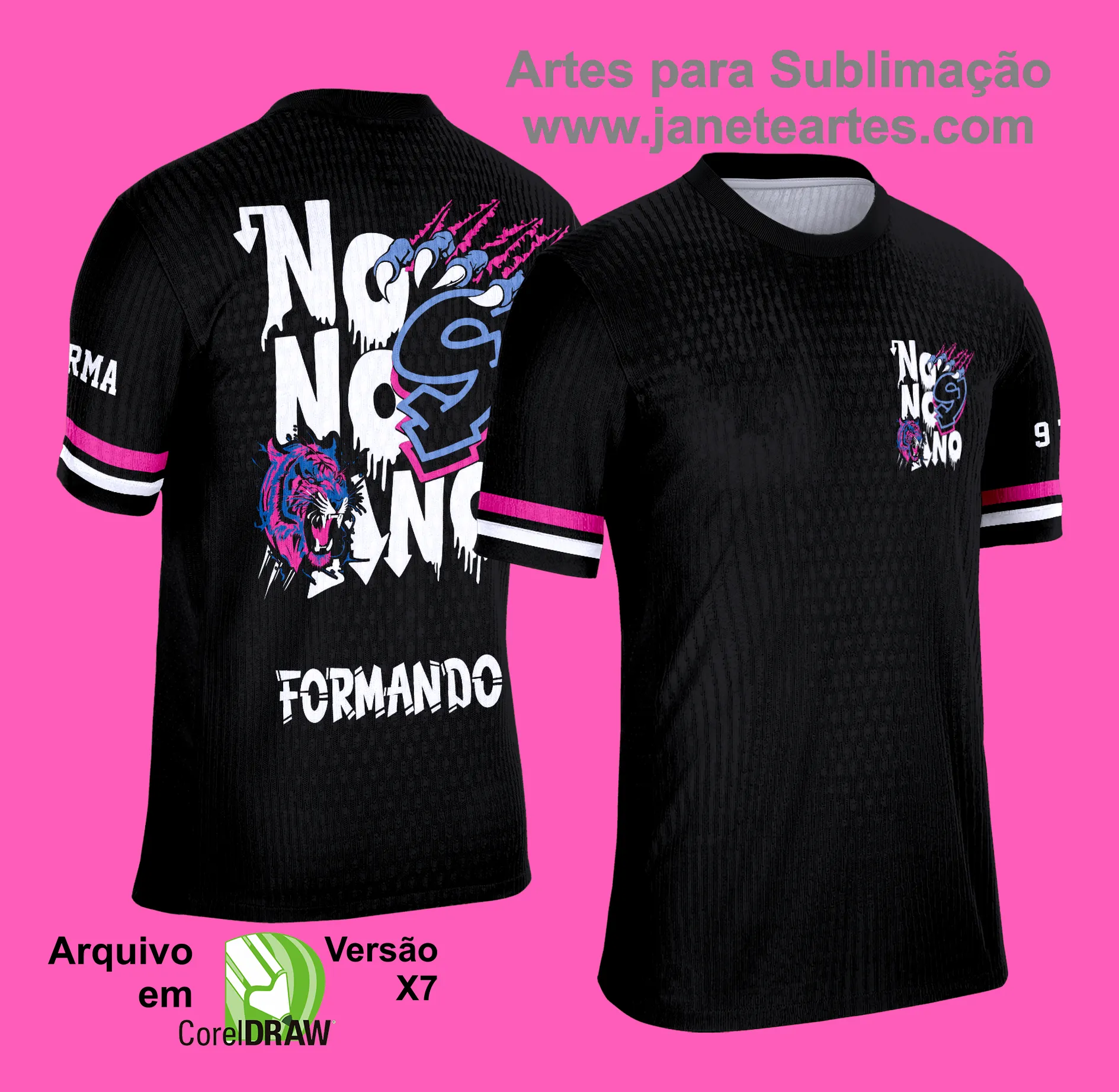 Arte Vetor Camisa Formandos Nono Ano 2025: Tigre Azul e Rosa