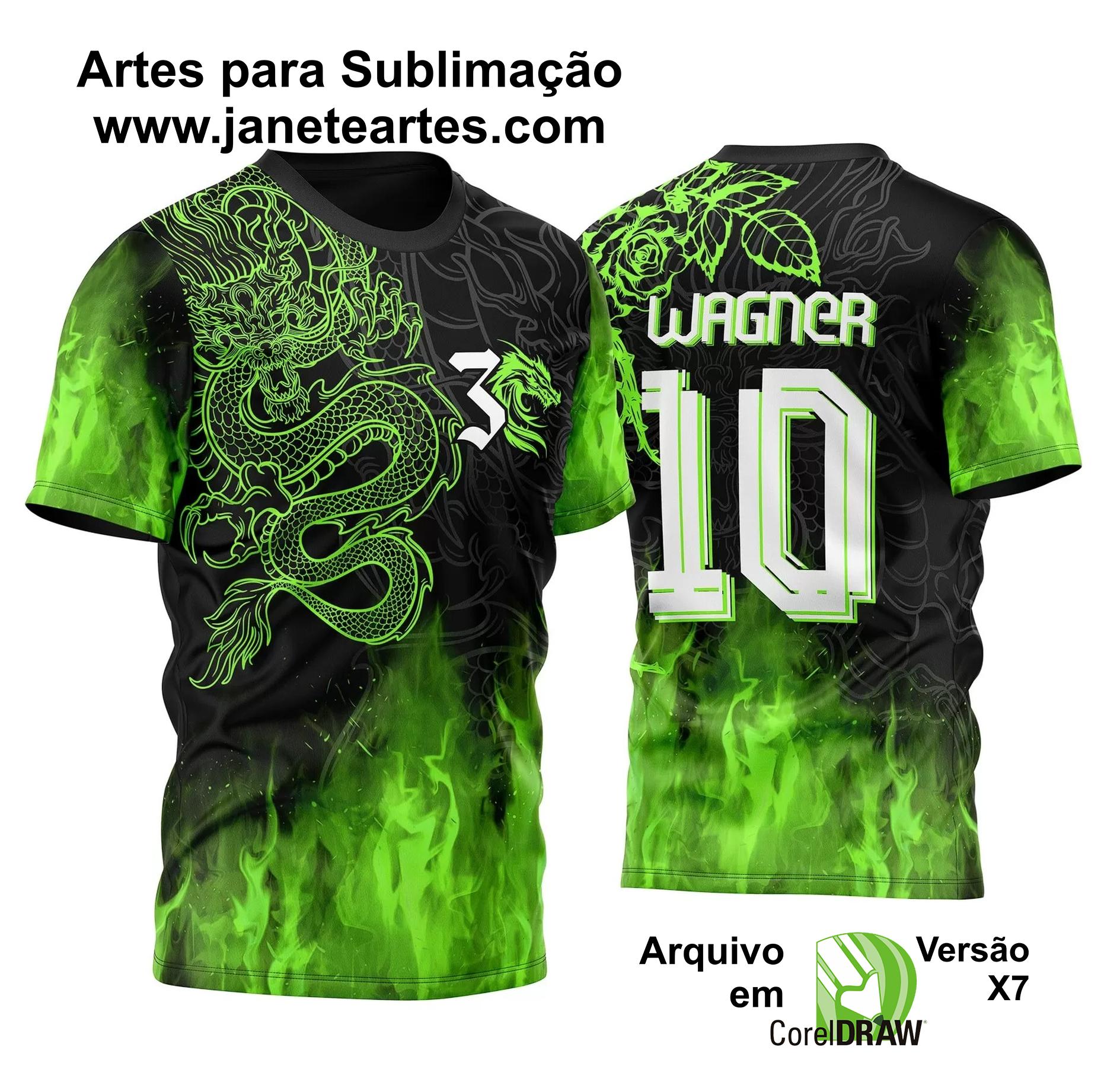 Arte Vetor Camisa InterClasse Dragão com Fogo 2023 Verde