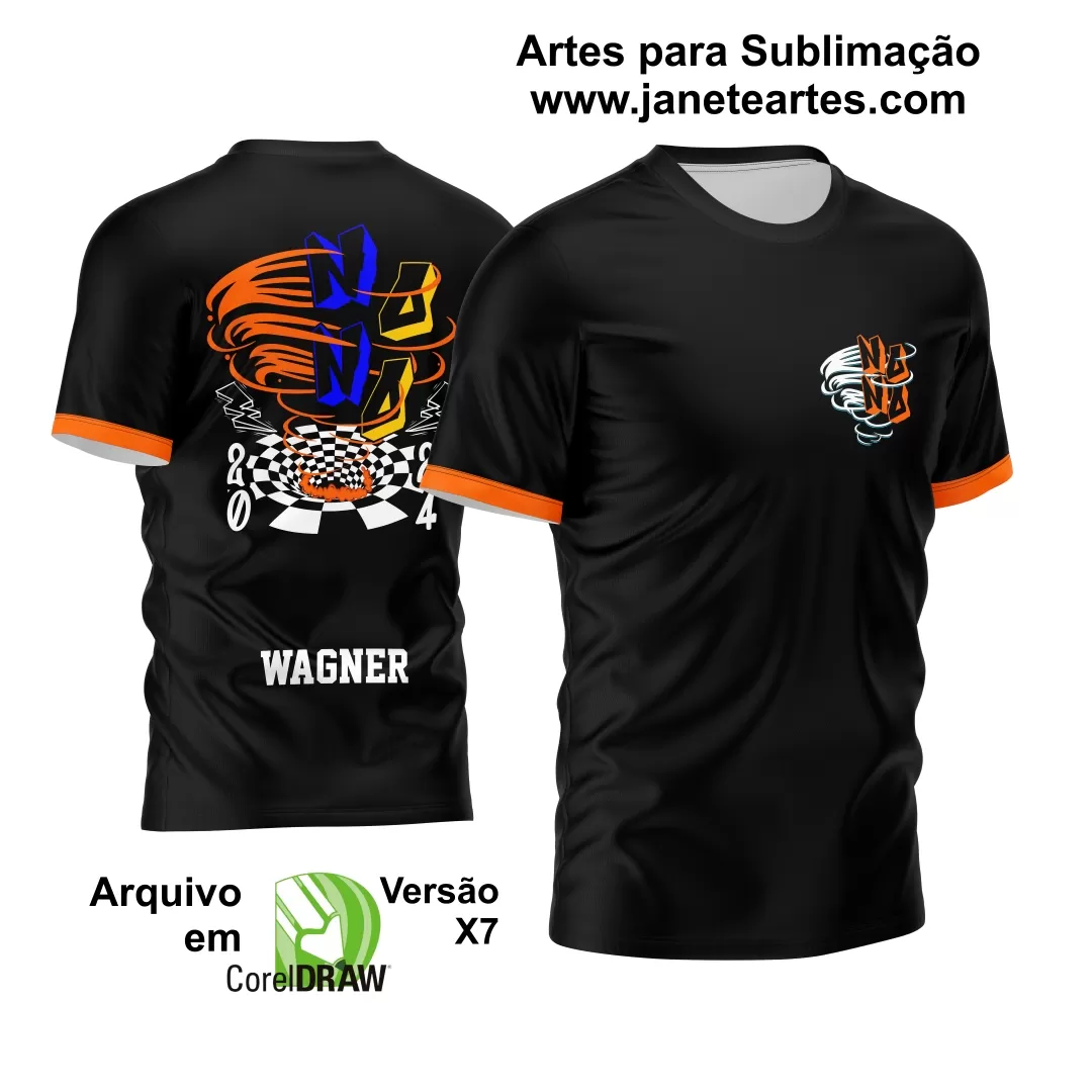 Arte Vetor Camisa Nono Ano 2024 Furacão Laranja e Amarelo