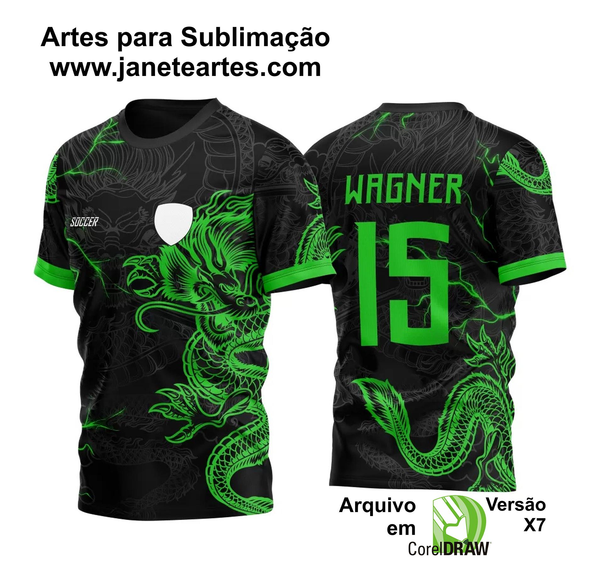 Arte Vetor Camisa Para Atlética Acadêmica e InterClasse Dragão Raios M3 Preto e Verde 2023