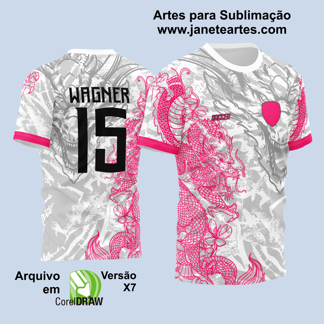 Arte Vetor Camisa Para Atlética Acadêmica e InterClasse Dragão Rosa e Cinza 2023