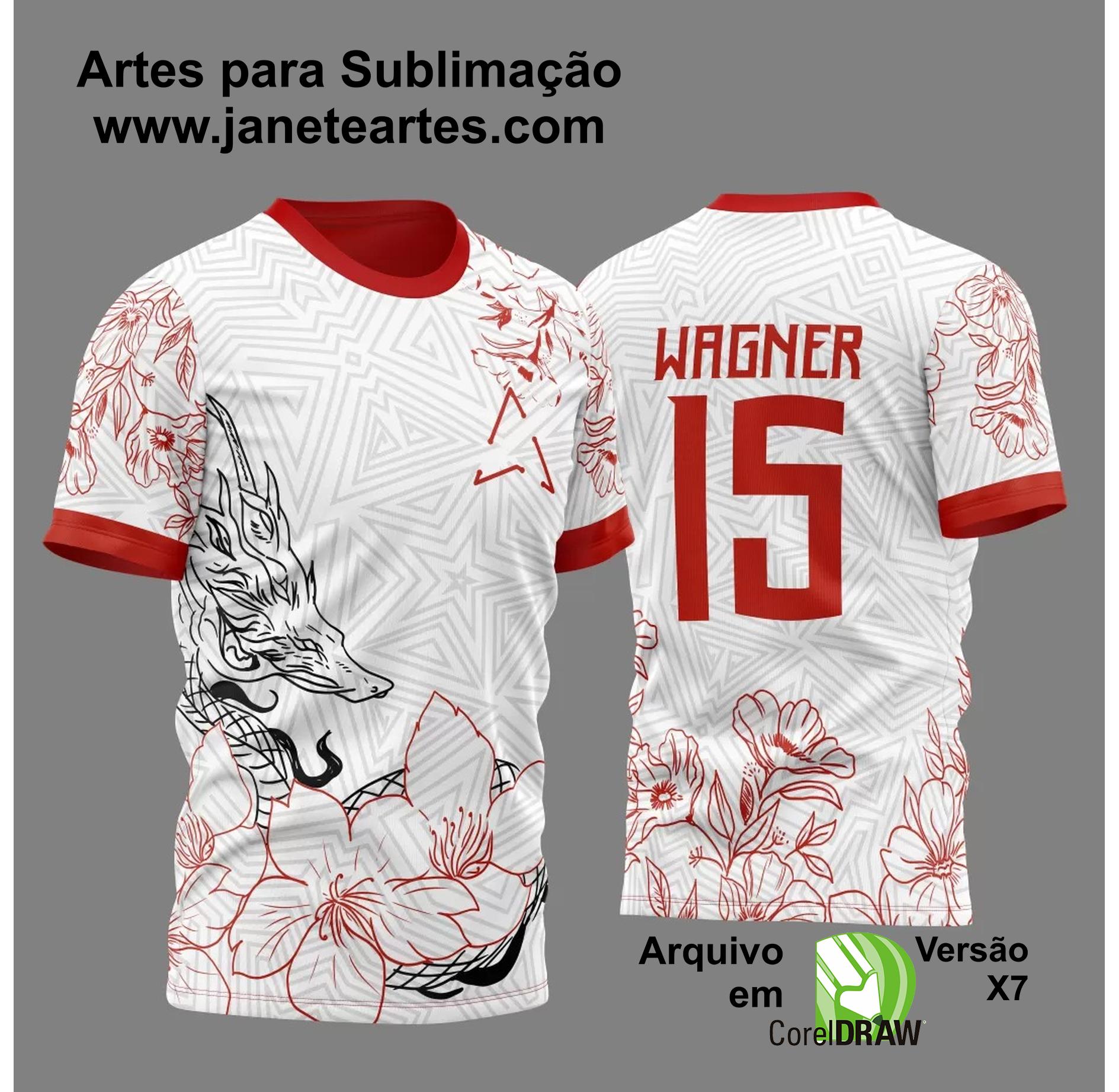 Arte Vetor Camisa Para InterClasse Branca Dragão Poligonos e Flores 2023