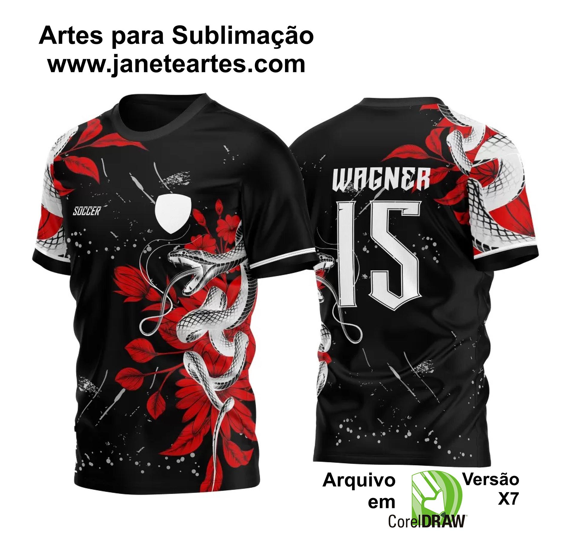 Arte Vetor Camisa Para InterClasse Cobra Floral Preto e Vermelha Ataque 2023
