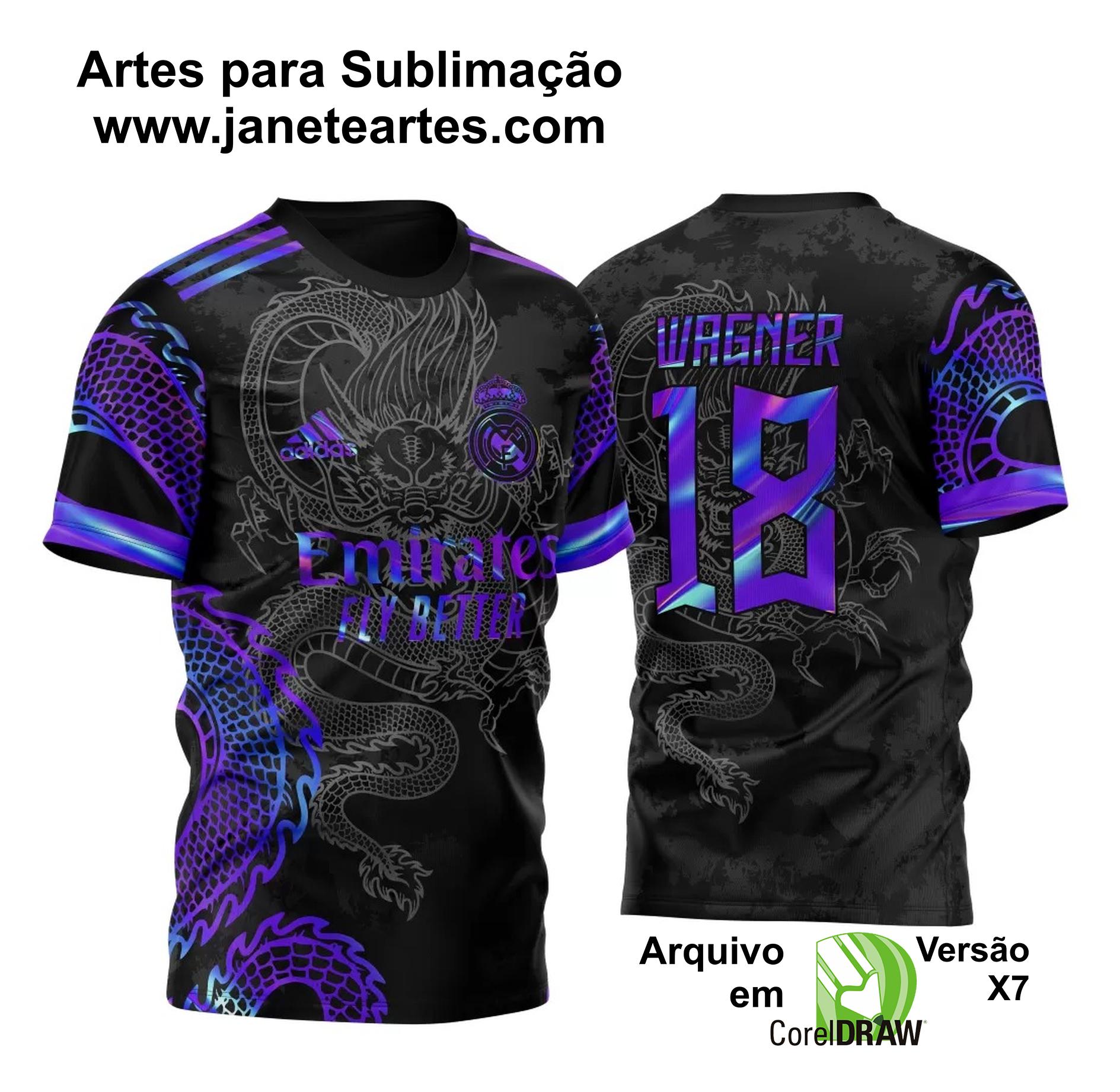 Arte Vetor Camisa Para InterClasse Real Madrid Dragão Holográfico 2023 