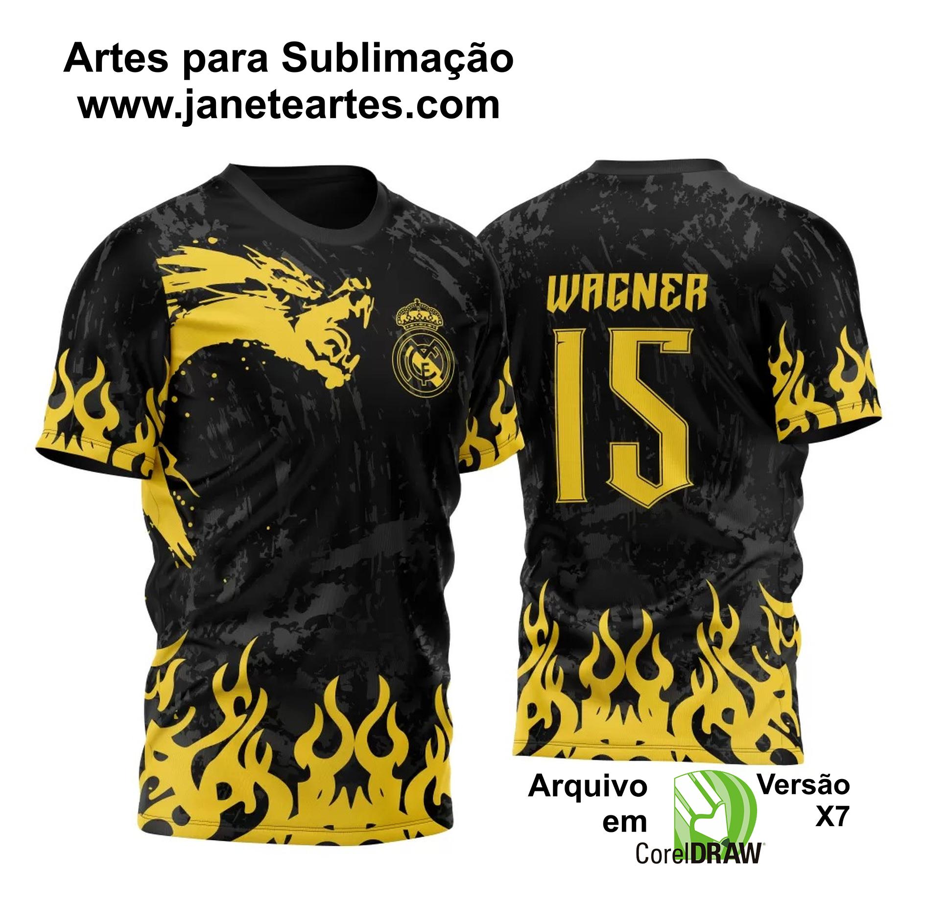 Arte Vetor Camisa Para InterClasse Real Madrid Pincel Dragão 2023 Amarela