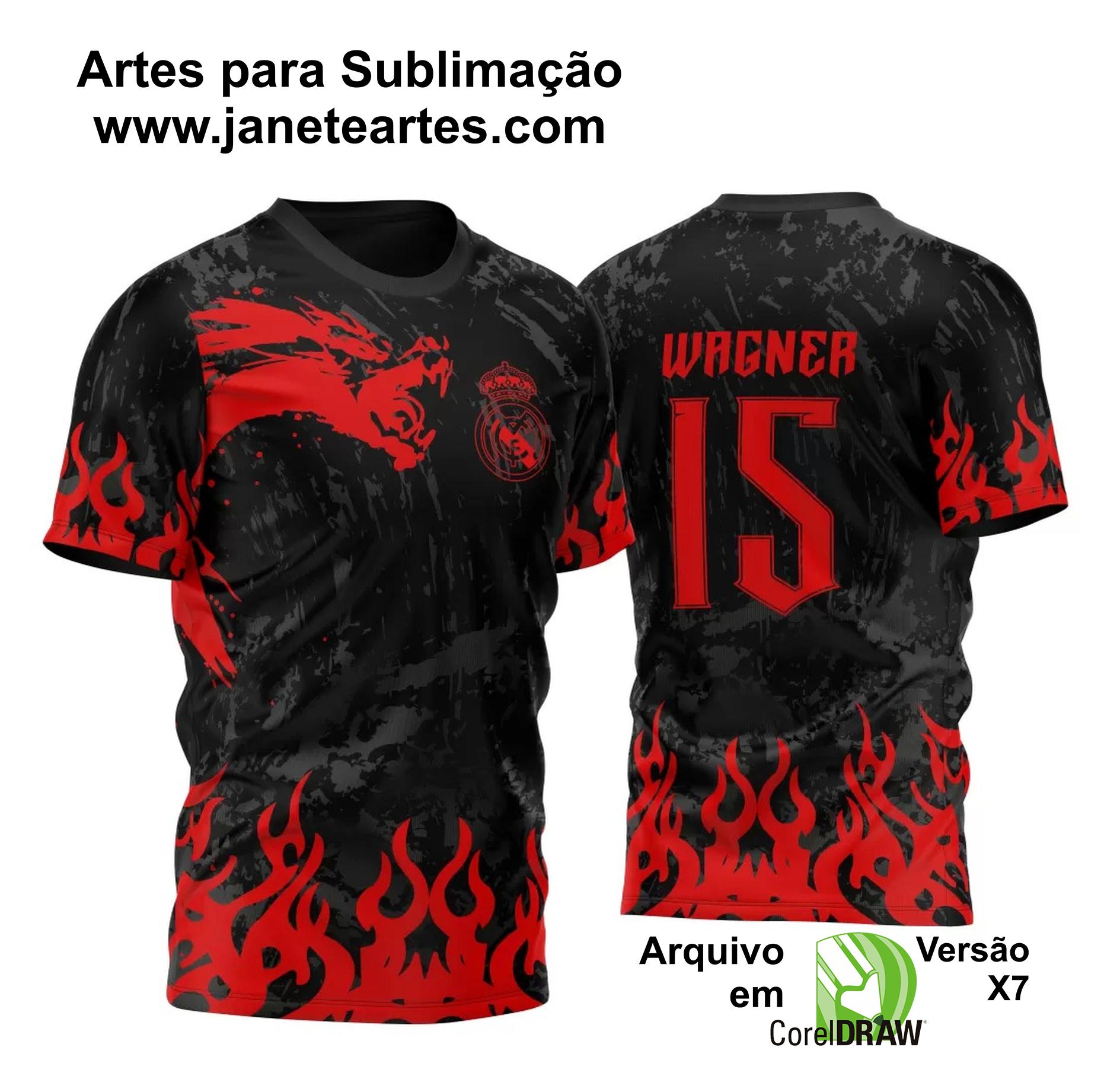 Arte Vetor Camisa Para InterClasse Real Madrid Pincel Dragão 2023 Vermelha
