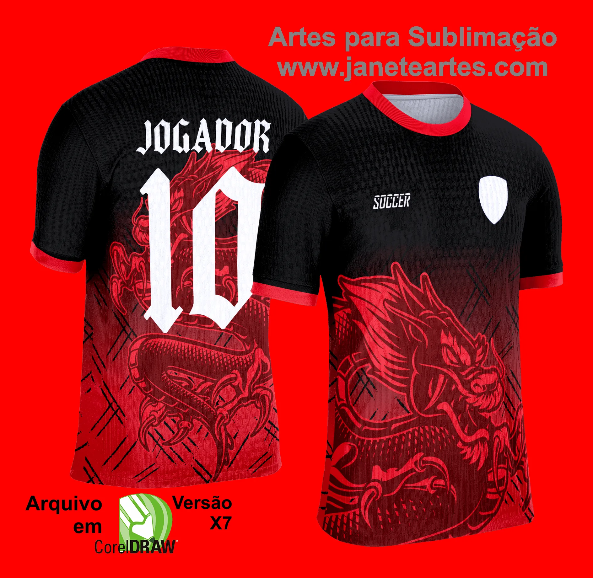 Arte Vetor Camisa de Interclasse Escolar 2025: DRAGÃO VERMELHO