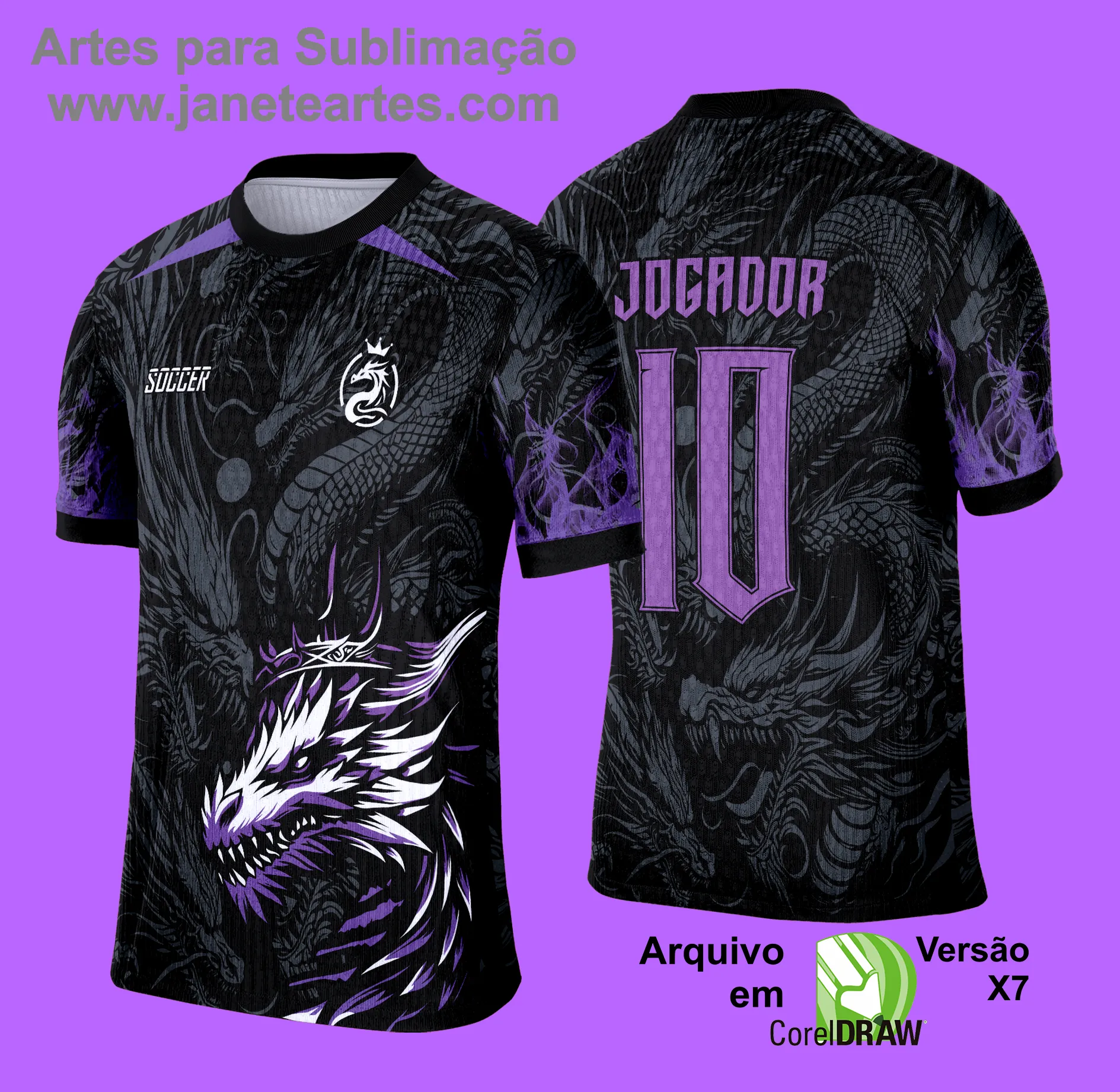 Arte Vetor Camisa de Interclasse Escolar 2025: Dragão Roxo