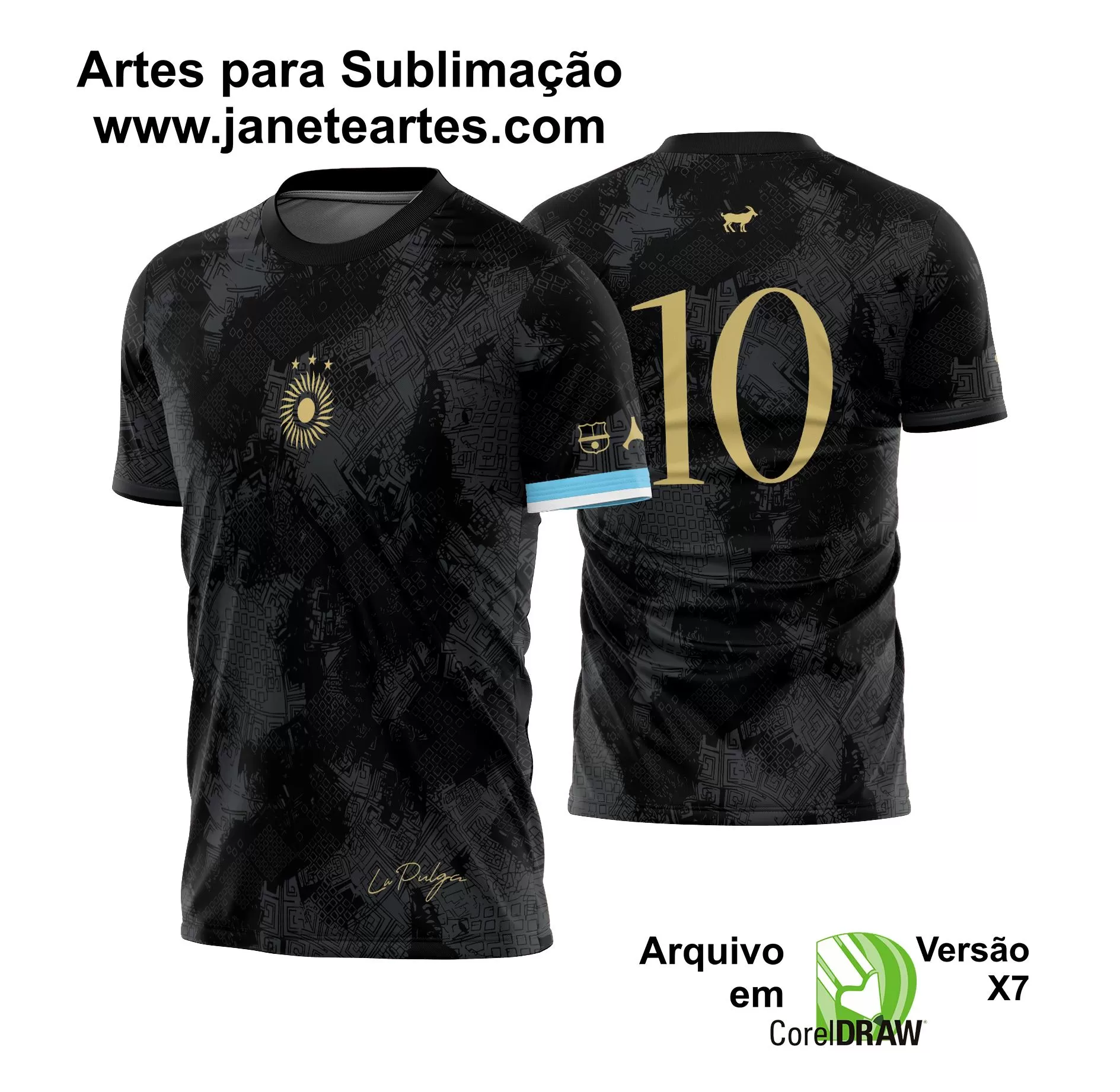 Arte Vetor Estampa Camisa Argentina La Pulga Messi Comma Football 2023