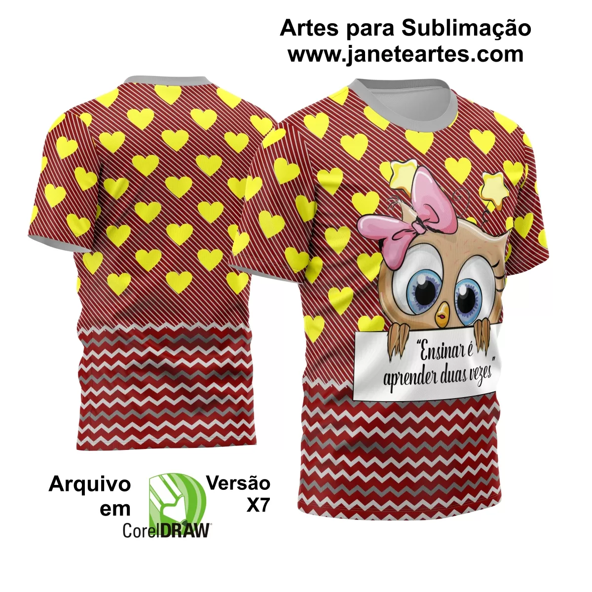 Arte Vetor Estampa Camisa Professora Coruja 2024 Modelo 04