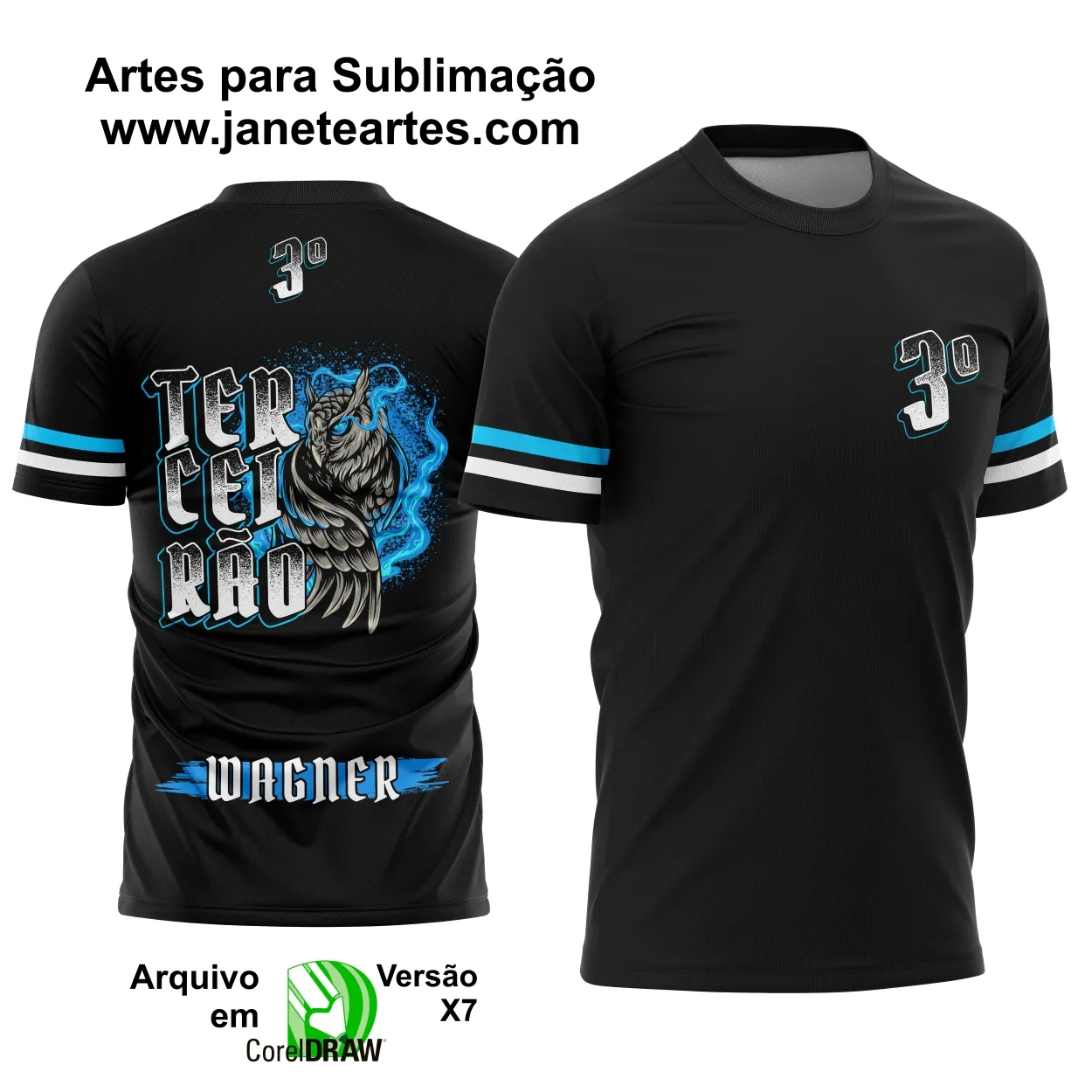 Camisa Terceirão - Arte Vetor - Formandos Coruja Fogo Azul