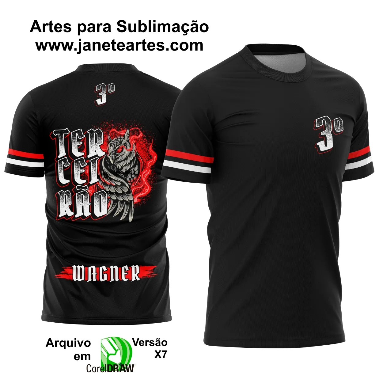 Camisa Terceirão - Arte Vetor - Formandos Coruja Fogo Vermelha