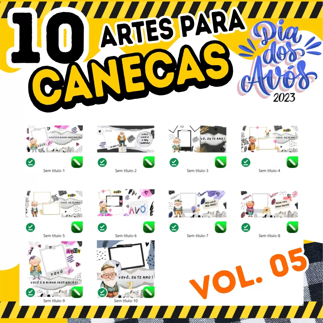 Kit 10 Artes Para Canecas Dia dos Avós 2023 Sublimação Colagem