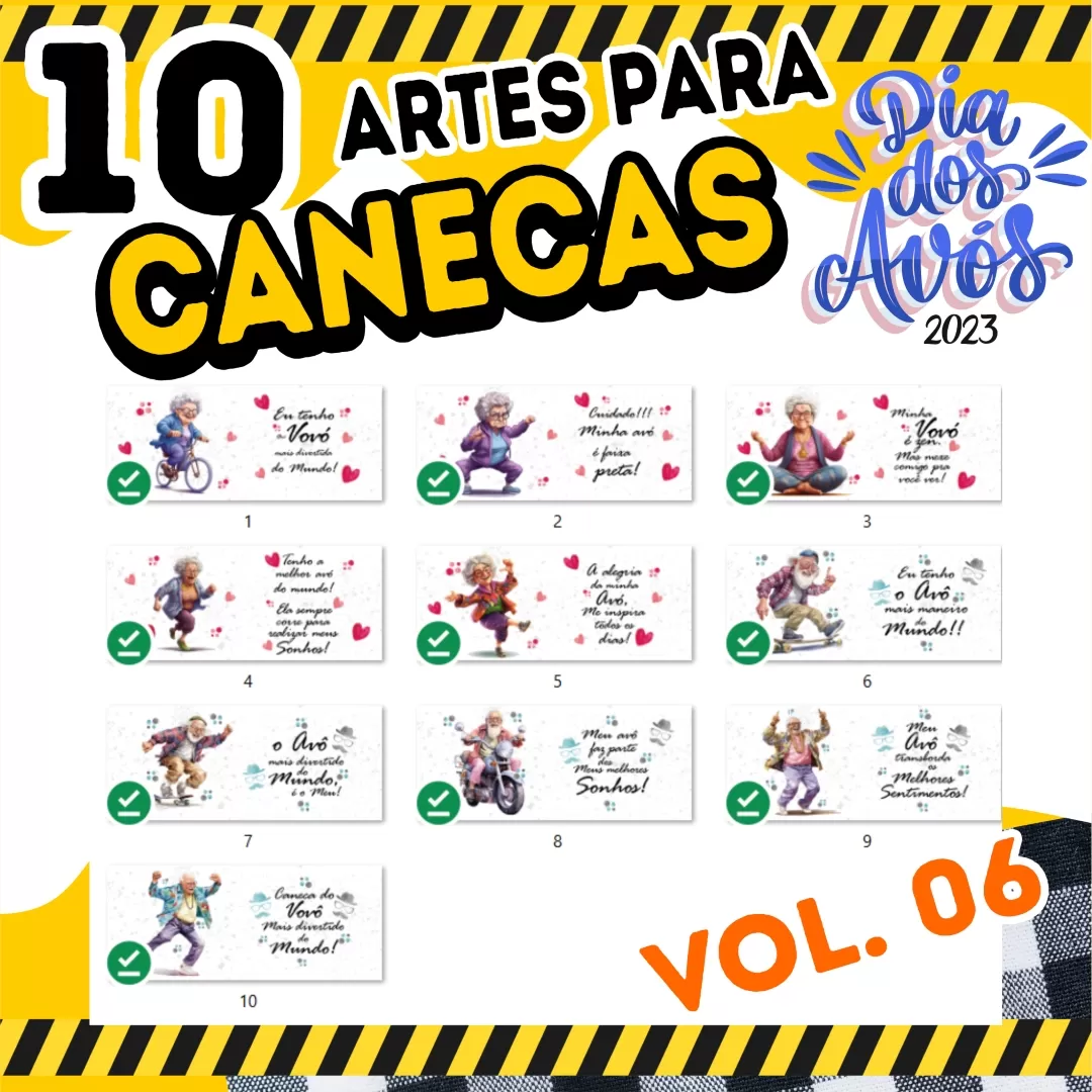 Kit 10 Artes Para Canecas Dia dos Avós 2023 Sublimação Descolados