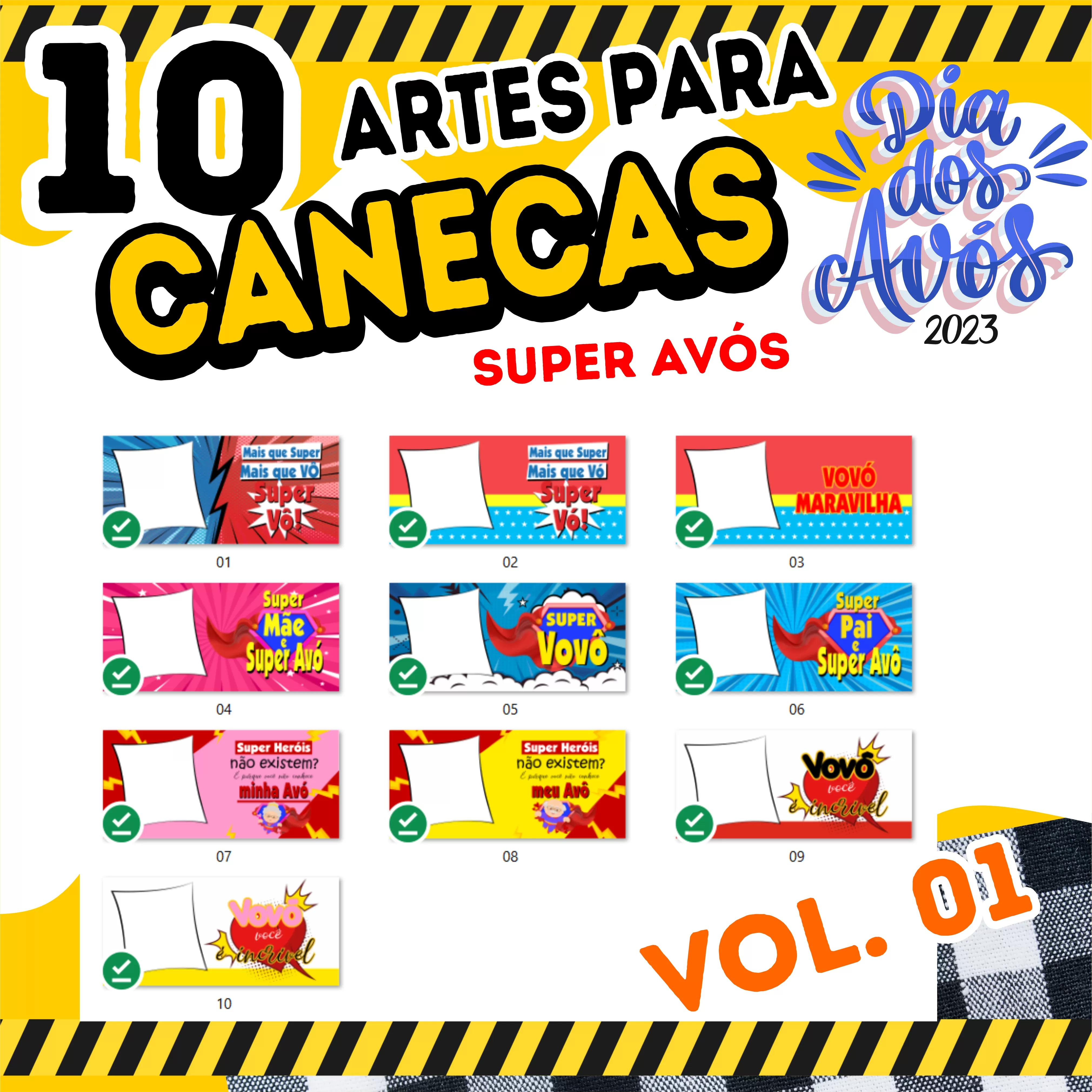 Kit 10 Artes Para Canecas Dia dos Avós 2023 Sublimação Super Avós