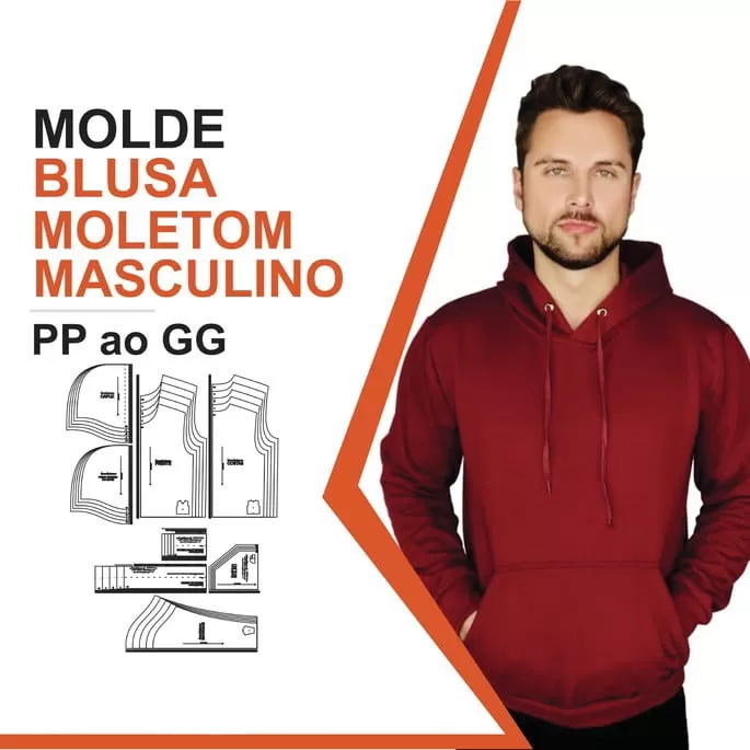 Molde de Costura Para Imprimir - CAMISETA MOLETOM CAPUZ (PP - GG)