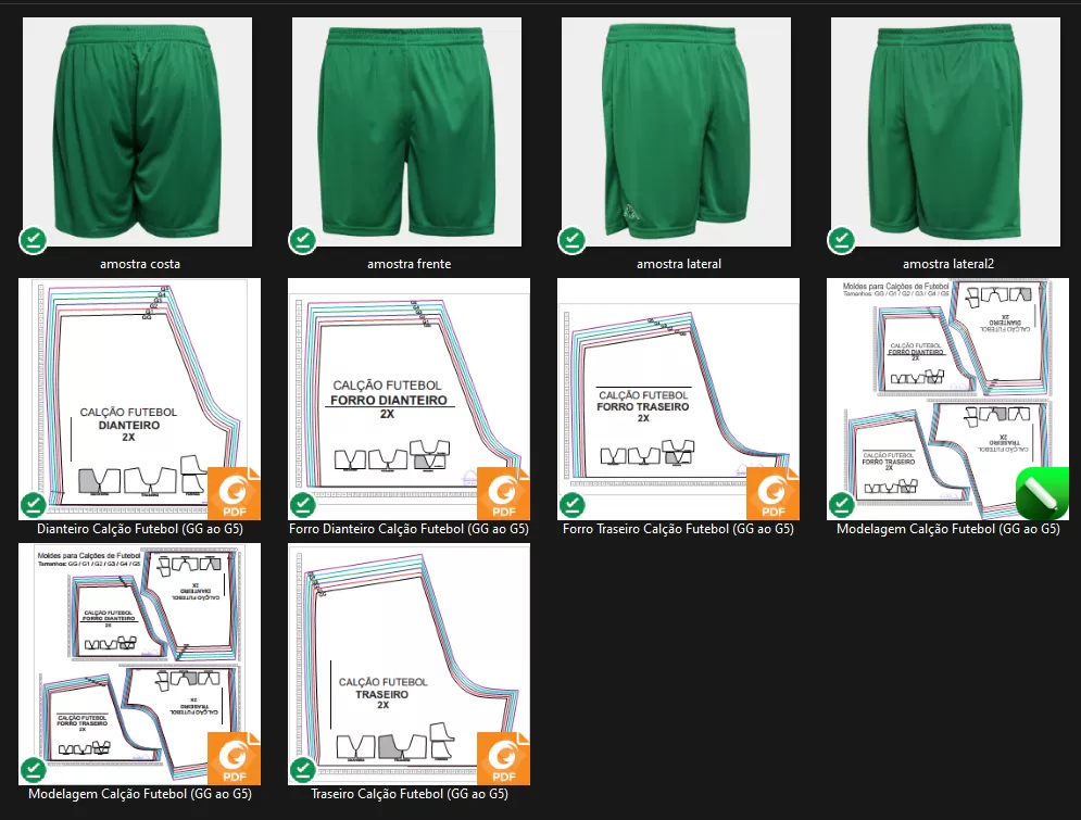 Molde de Costura Para Imprimir Camiseta - 11 - Calção Futebol (GG ao G5)