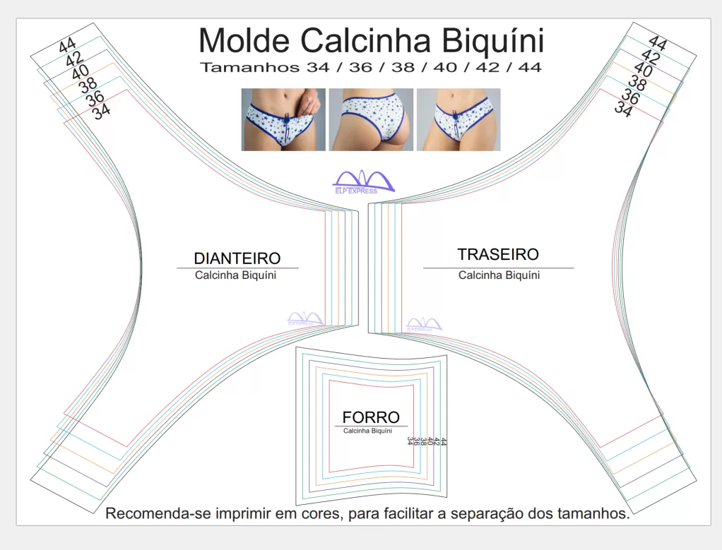 Molde de Costura Para Imprimir Camiseta - 69 - Calcinha Biquini (34-44)