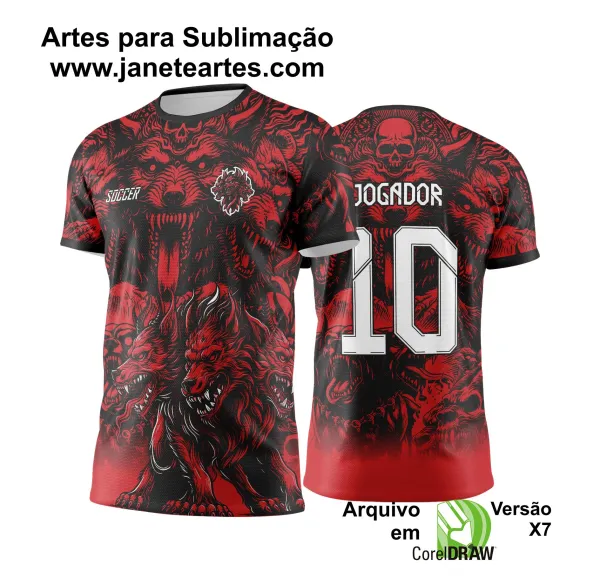  Arte Vetor Camisa Interclasse Cerberus Preto com Vermelho - Jogos Internos 2024 - 2025