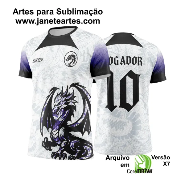  Arte Vetor Camisa Interclasse Dragão Branco com Preto - Jogos Internos 2024 - 2025