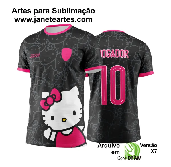  Arte Vetor Camisa Interclasse Hello Kitty Preta com Branco  - Jogos Internos 2024 - 2025