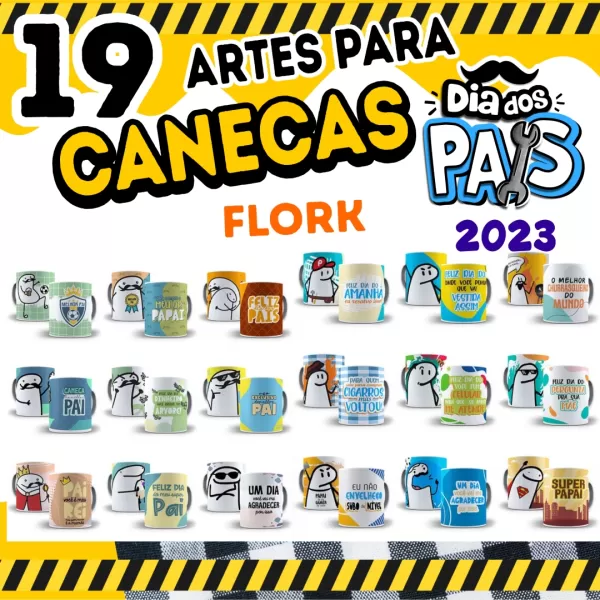 19 Artes Caneca Flork Dia dos Pais Editável Corel Draw + Png 2023 Alta Qualidade