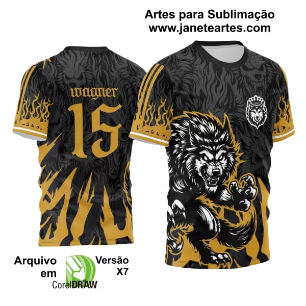 Arte Estampa Camisa Interclasse Lobo Assustador Preto e Branco 2024