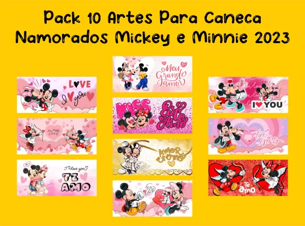 Arte Para Caneca Namorados Mickey e Minnie 2023