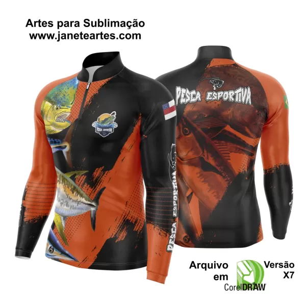 Arte Template Camisa De Pesca Esportiva Modelo 01