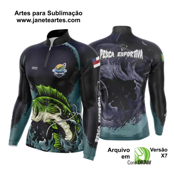 Arte Template Camisa De Pesca Esportiva Modelo 03
