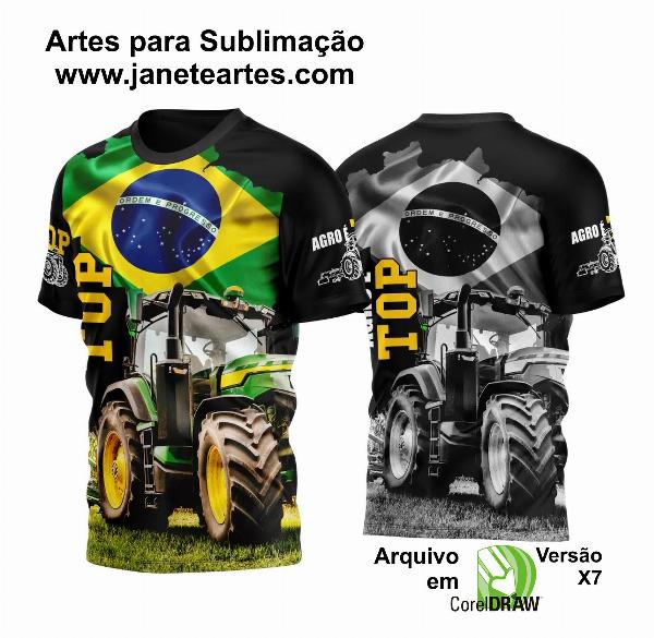 Arte Vetor Camisa AGRO Mapa do Brasil e Trator