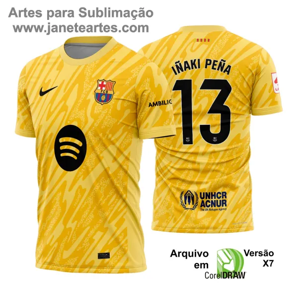 Uniforme de futebol personalizado, projetado para times amadores ou profissionais, com design moderno e arrojado. Apresenta uma combinação de cores contrastantes, logotipo ou escudo do time em destaque no peito, e detalhes gráficos na frente e nas mangas. Na parte traseira, há espaço para personalização com nome e número do jogador, garantindo identidade ao time. Ideal para jogos oficiais, amistosos ou competições, oferecendo estilo e funcionalidade